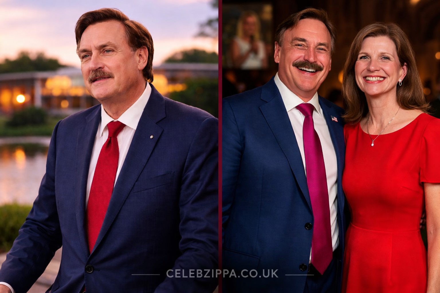 Dallas Yocum related image alongside Mike Lindell side-by-side photo with CELEBZIPPA.CO.UK branding